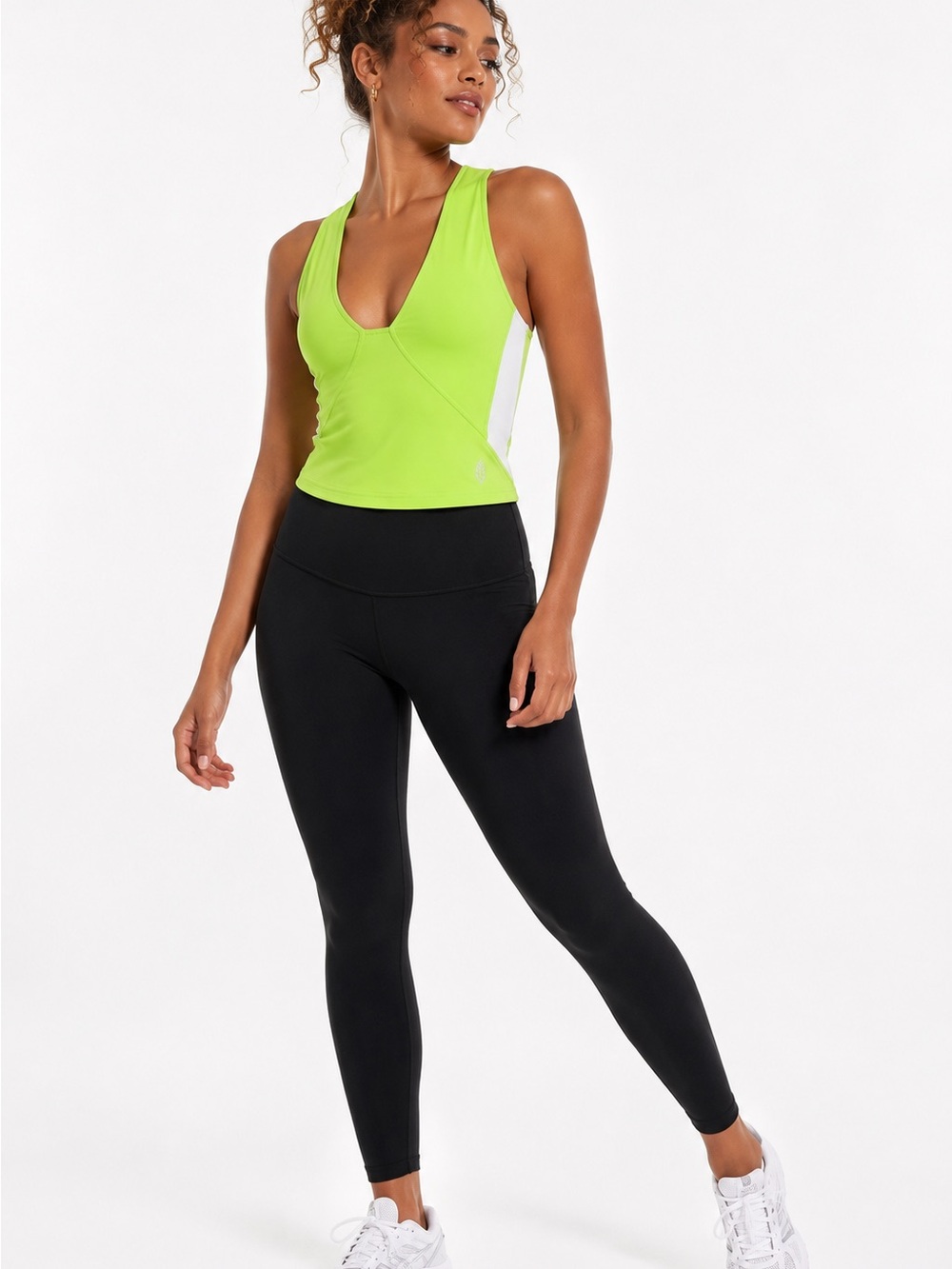 Free People Neon Lime V‑Neck Athletic Tank with White Side Panels. New With Tags
